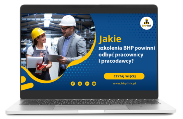 Szkolenia BHP dla pracowników i pracodawców BHPlink Kobieta i mężczyzna w kaskach BHP rozmawiają wewnątrz hali produkcyjnej